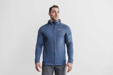 Nobull Performance Zip-up Men's Hoodie Grey Blue | Australia (XK1308)